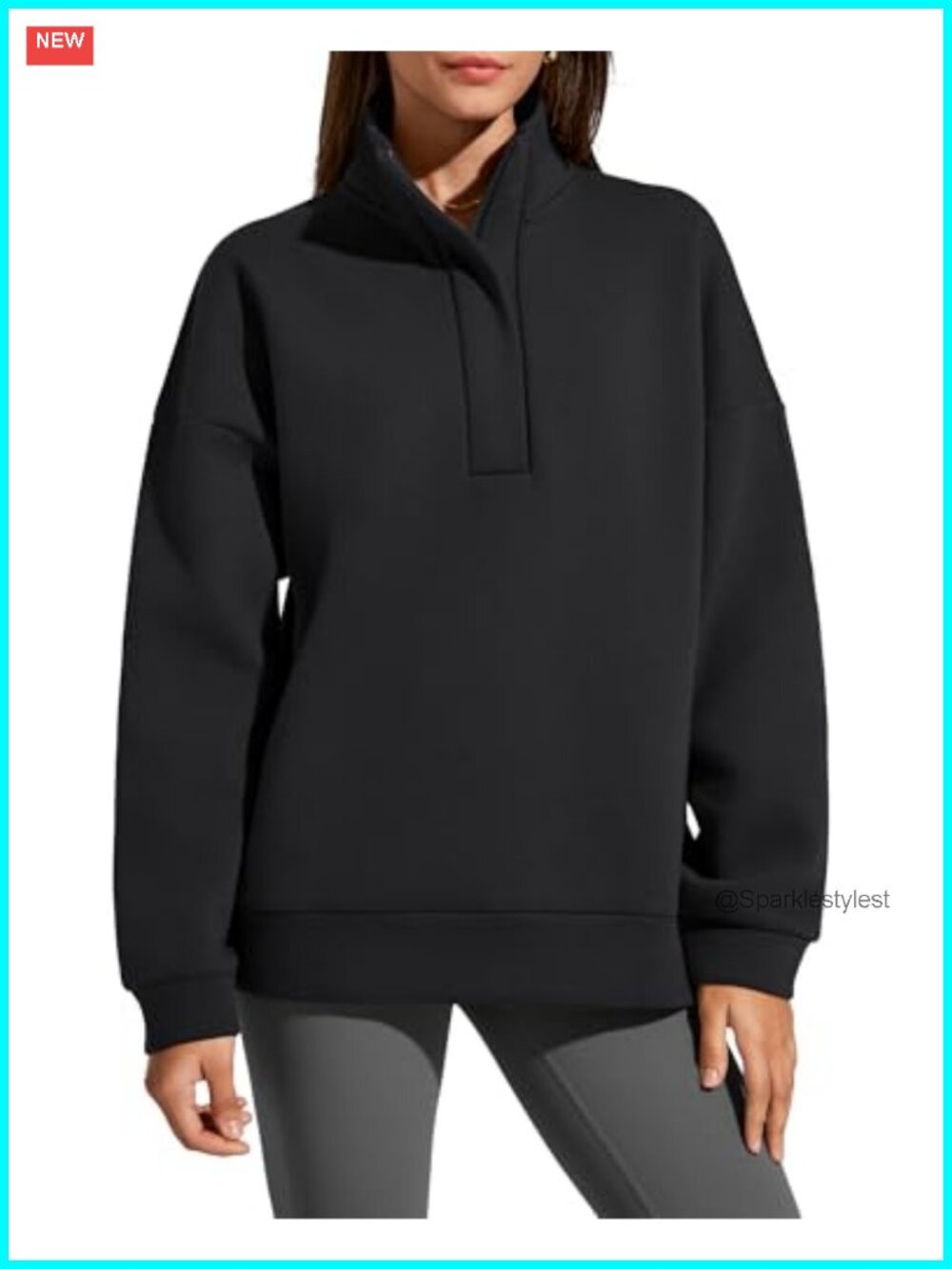 Fleece Lined Half Zip Oversized Sweatshirt Dropped Shoulder Pullover